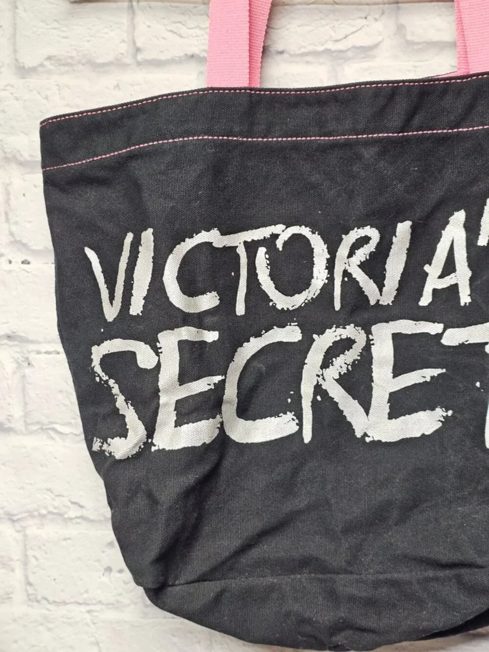 Victoria's Secret Black Pink Silver Shimmer Rhinestone Cloth Tote Open Bag